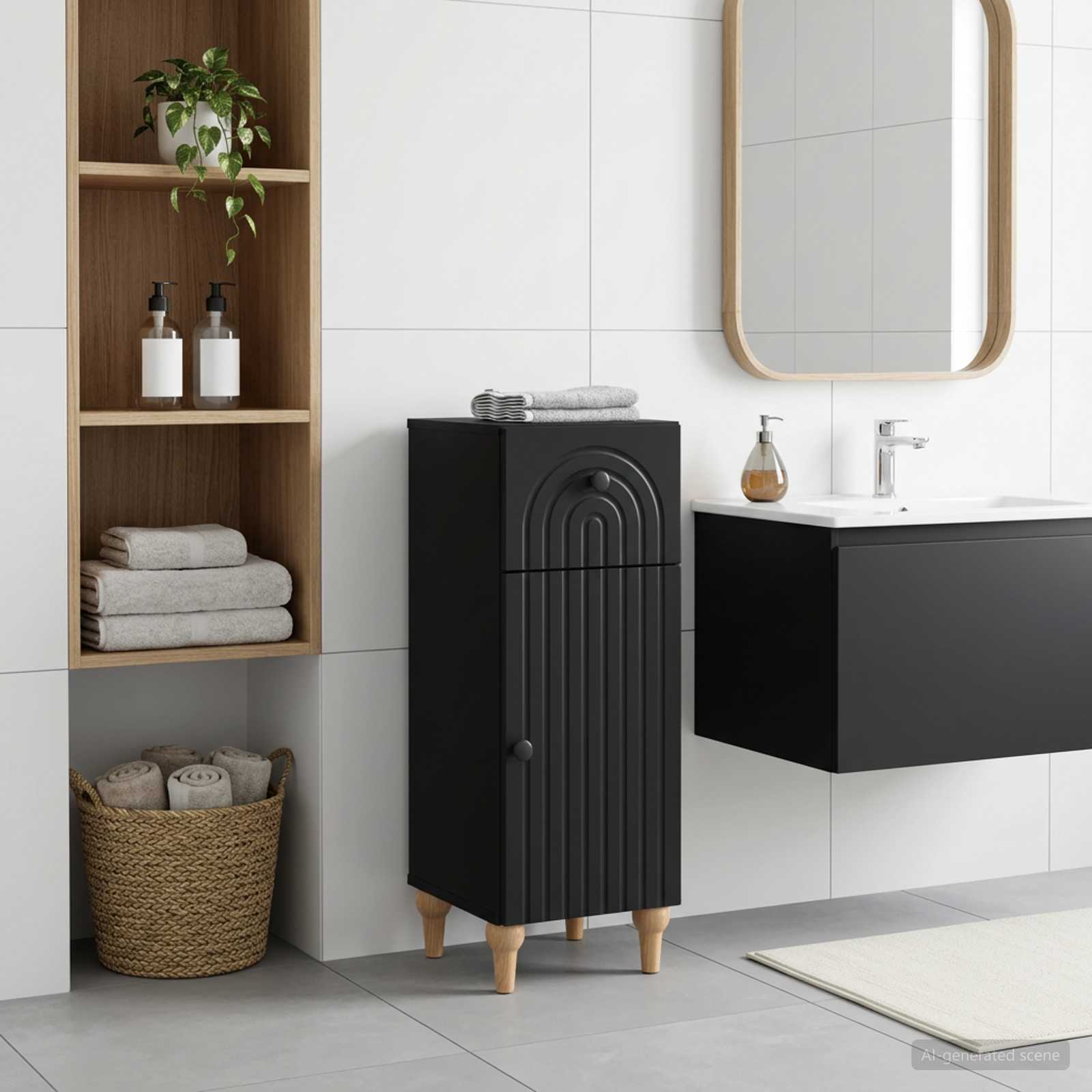 Badezimmer Aufbewahrungsschrank ALKMAAR Schwarz 30 x 31 x 80 cm