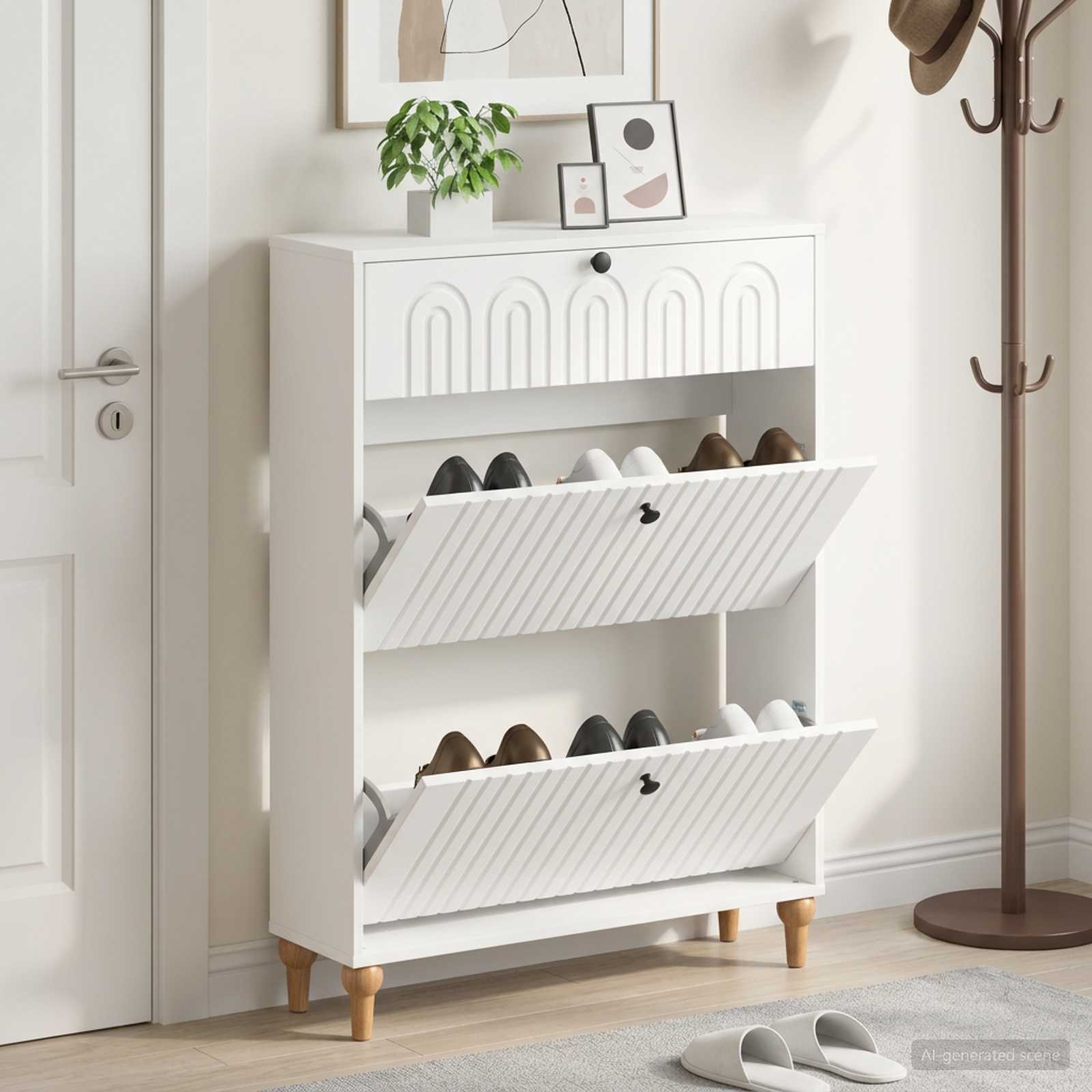 Schuhschrank ALKMAAR 78 x 24 x 103 cm Holzwerkstoff Weiß