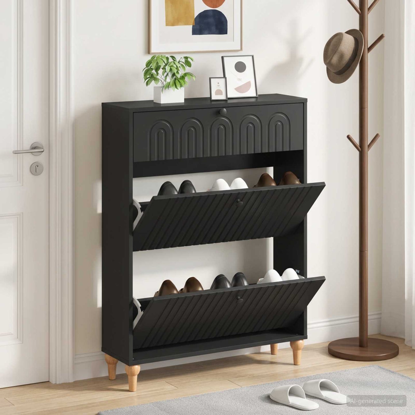 Schuhschrank ALKMAAR 78 x 24 x 103 cm Holzwerkstoff Schwarz