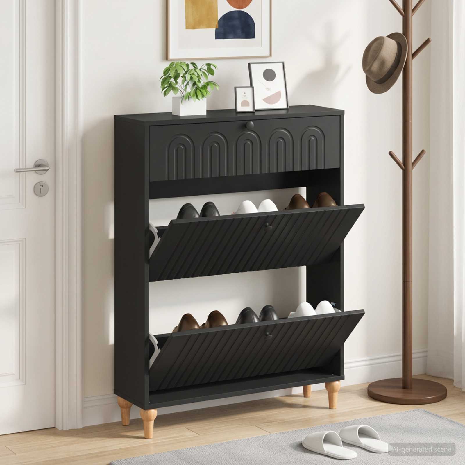 Schuhschrank ALKMAAR 78 x 24 x 103 cm Holzwerkstoff Schwarz