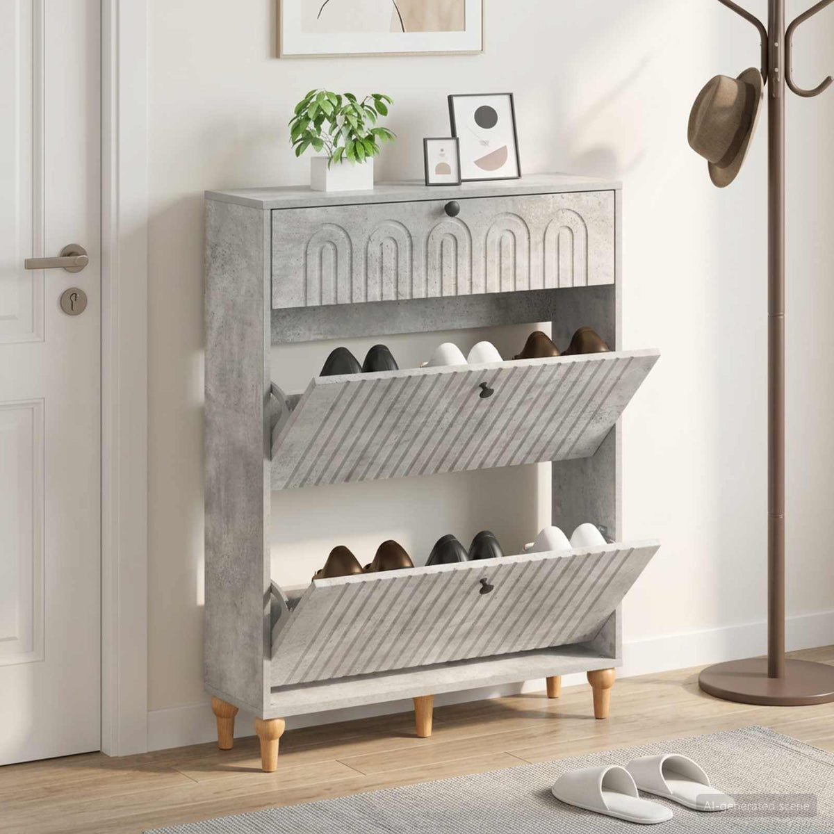 Schuhschrank ALKMAAR 78 x 24 x 103 cm Holzwerkstoff Betongrau