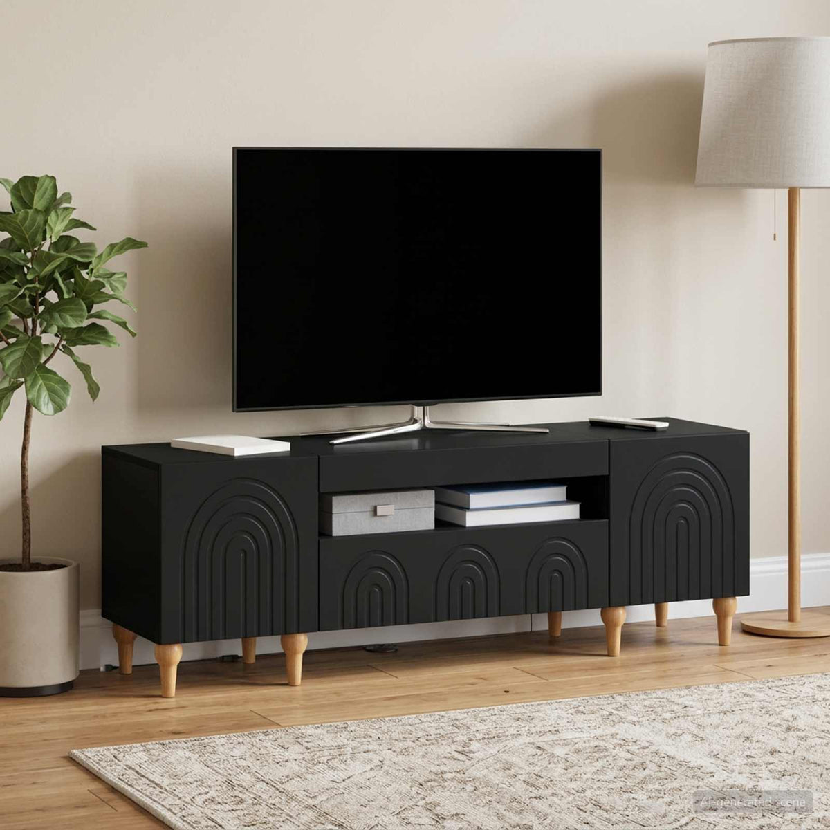LED-TV-Schrank Schwarz Holzwerkstoff