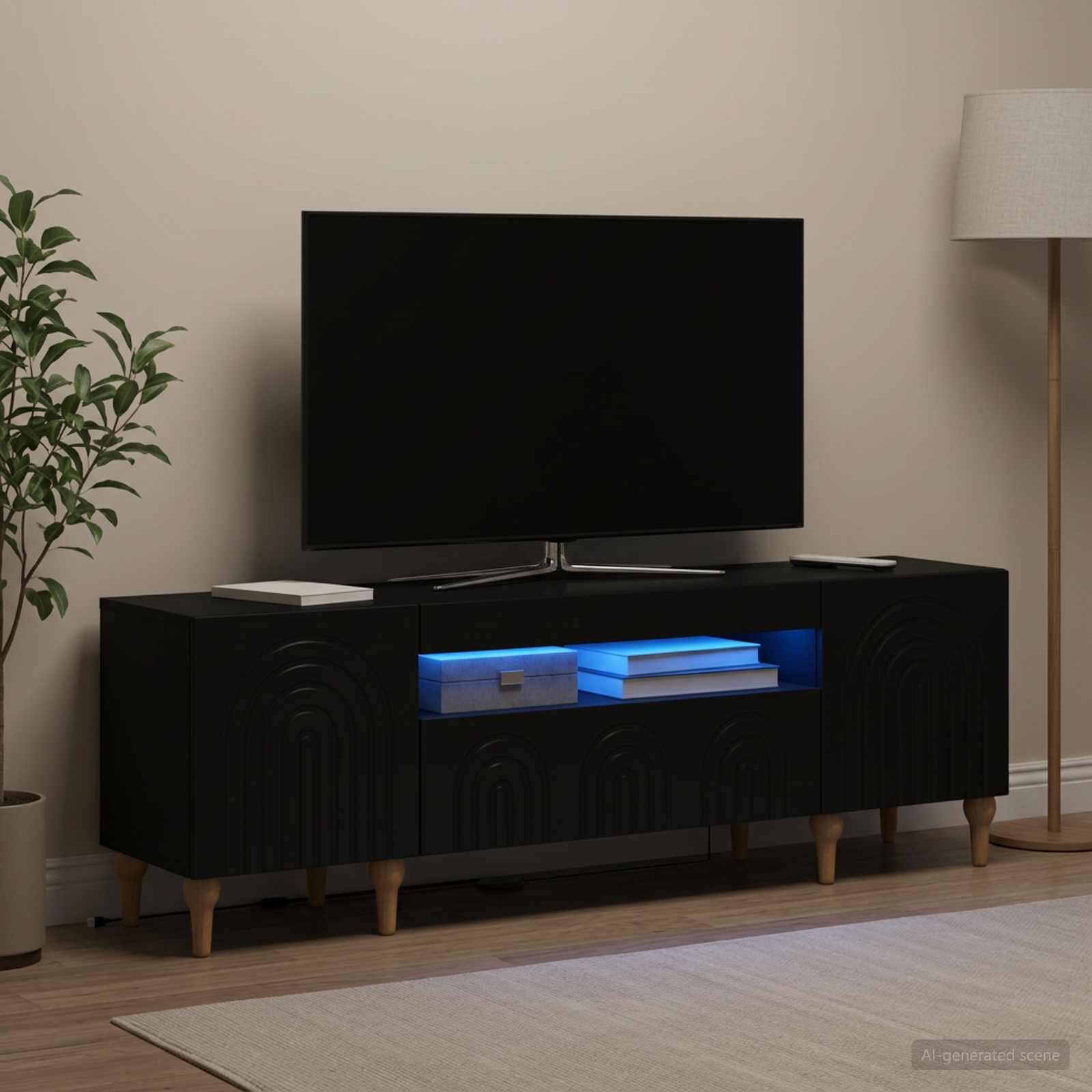LED-TV-Schrank Schwarz Holzwerkstoff