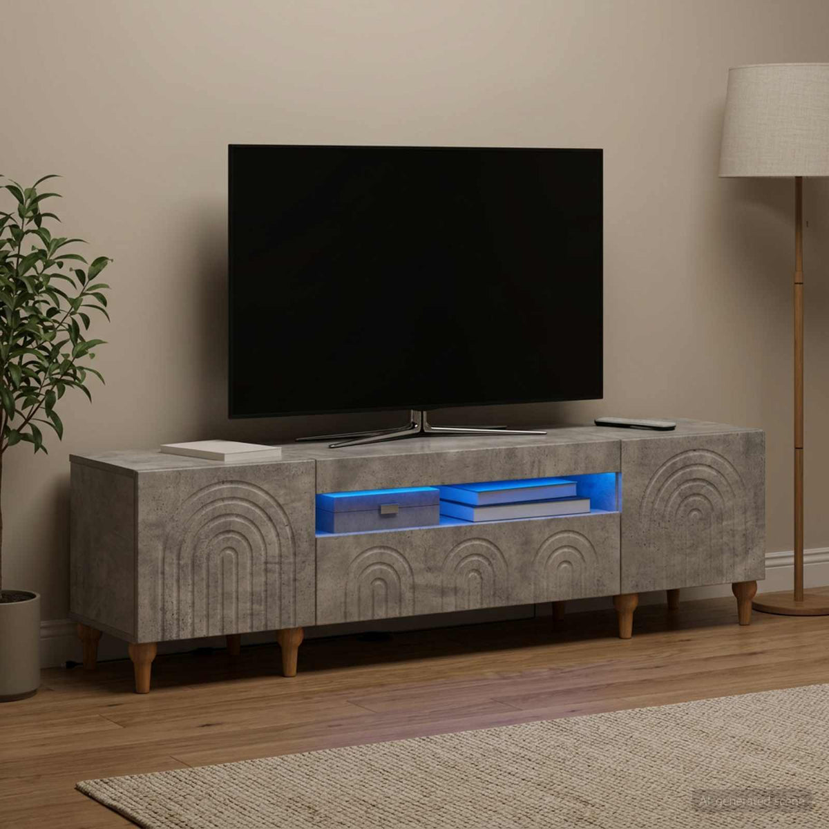 LED-TV-Schrank Betongrau Holzwerkstoff