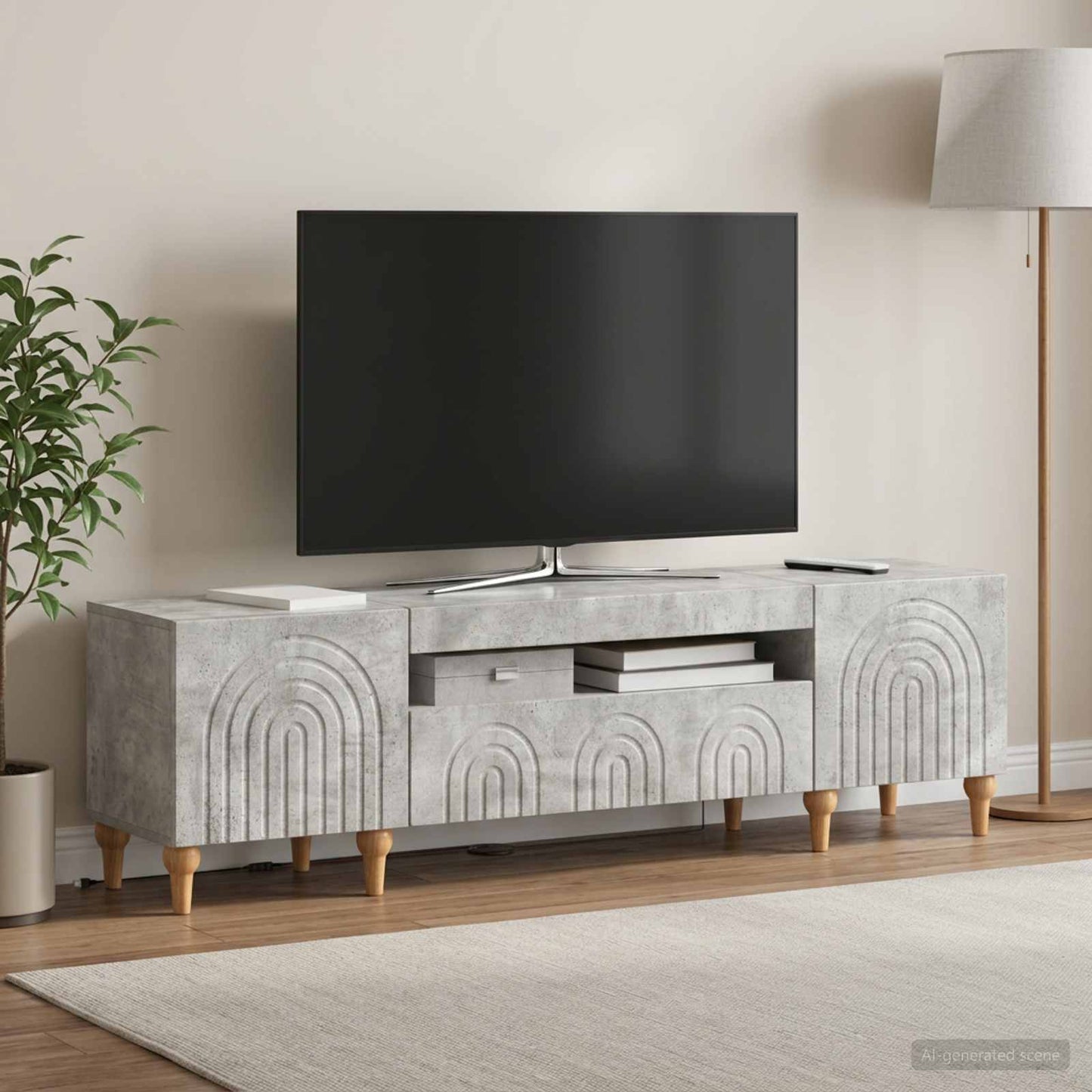 LED-TV-Schrank Betongrau Holzwerkstoff
