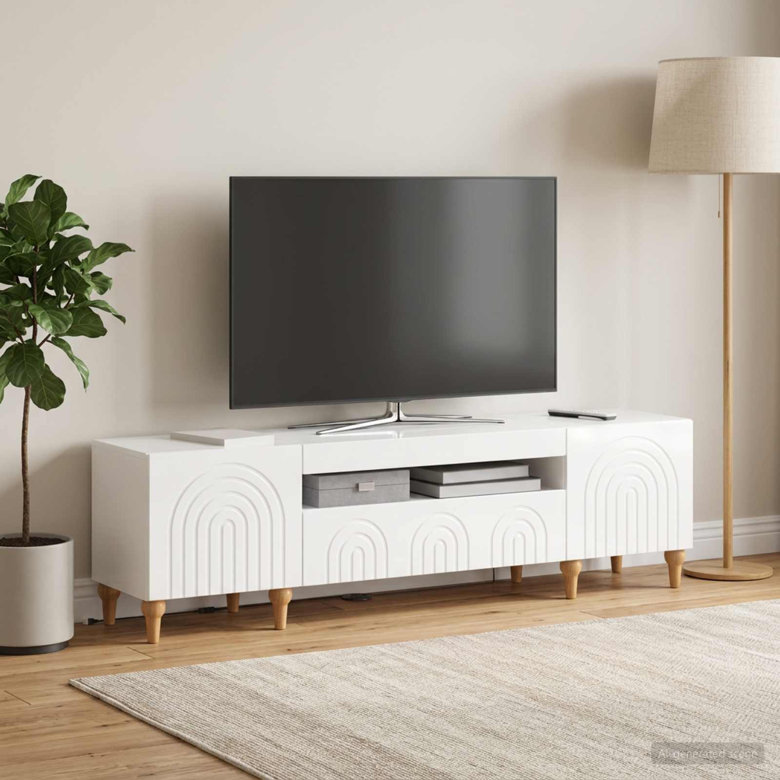 LED-TV-Schrank Hochglanz Weiß Holzwerkstoff