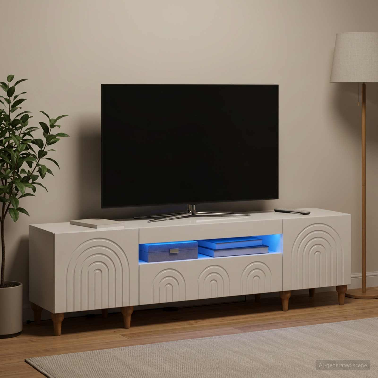 LED-TV-Schrank Hochglanz Weiß Holzwerkstoff