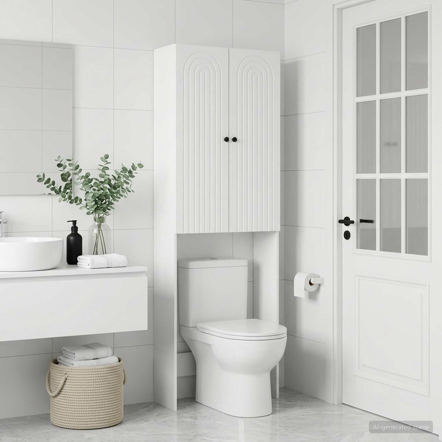 Toilettenschrank ALKMAAR Weiß 66 x 25,5 x 190 cm Holzwerkstoff