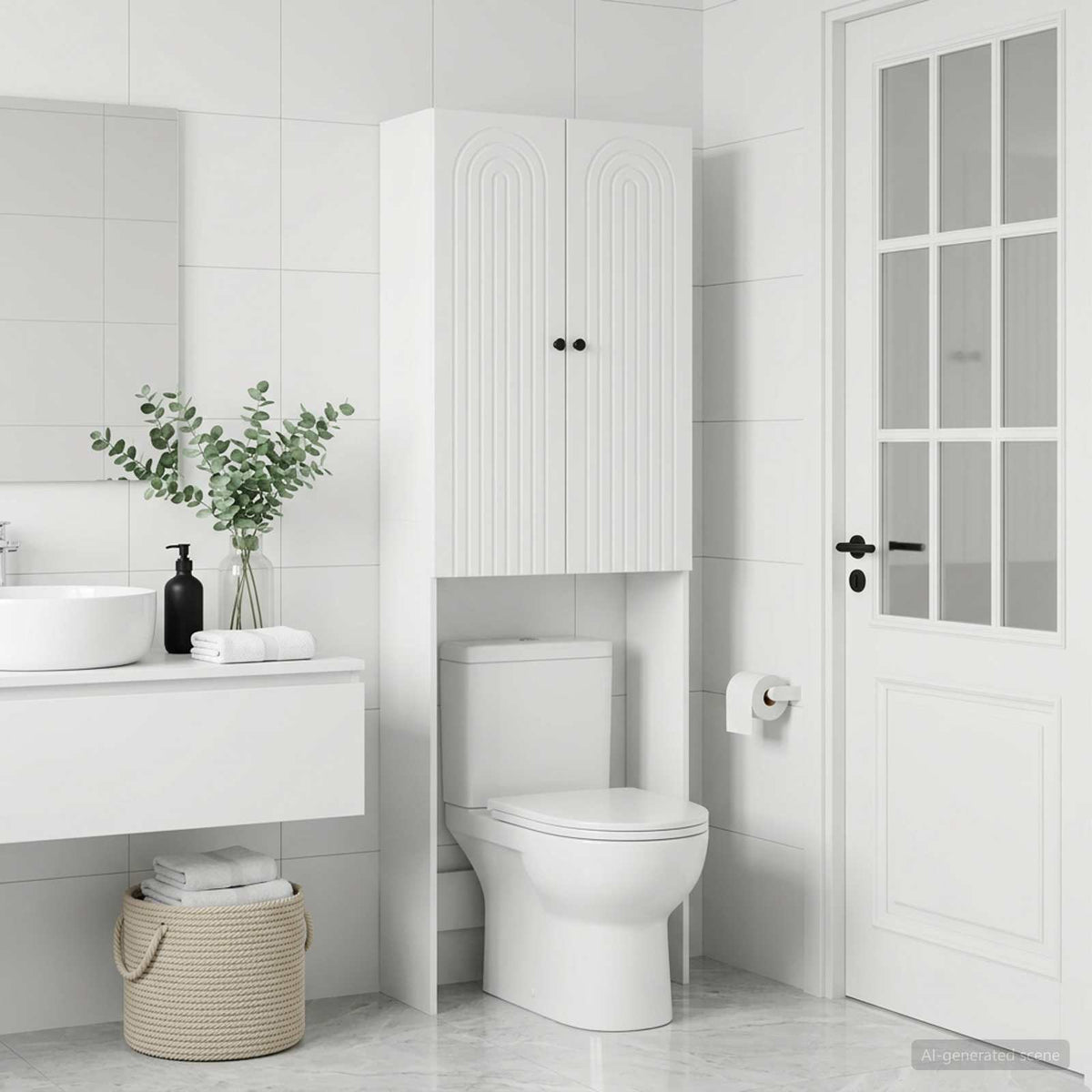 Toilettenschrank ALKMAAR Weiß 66 x 25,5 x 190 cm Holzwerkstoff