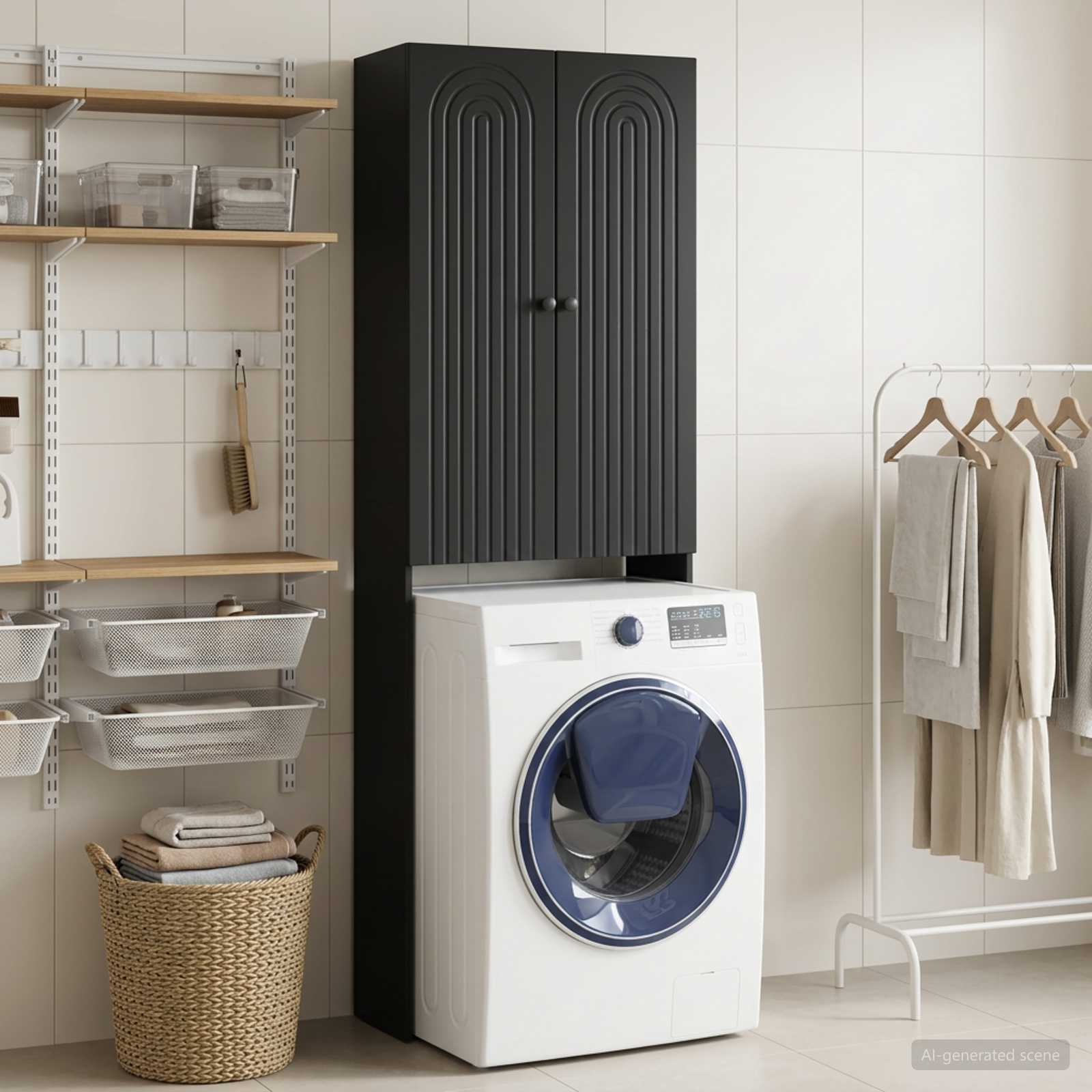 Toilettenschrank ALKMAAR Schwarz 66 x 25,5 x 190 cm