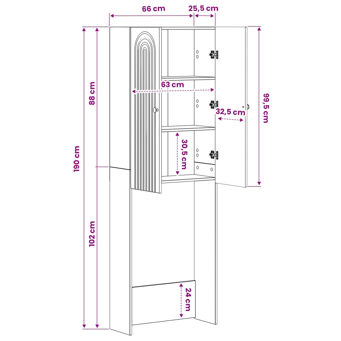 Toilettenschrank ALKMAAR Sonoma-Eiche 66 x 25,5 x 190 cm