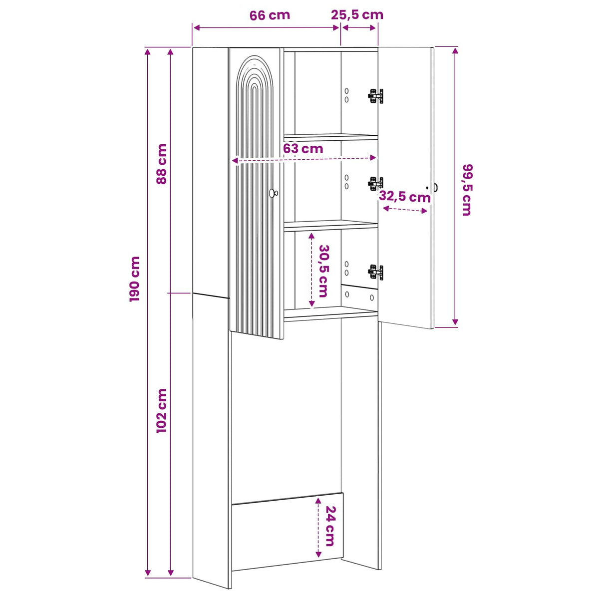 Toilettenschrank ALKMAAR Sonoma-Eiche 66 x 25,5 x 190 cm
