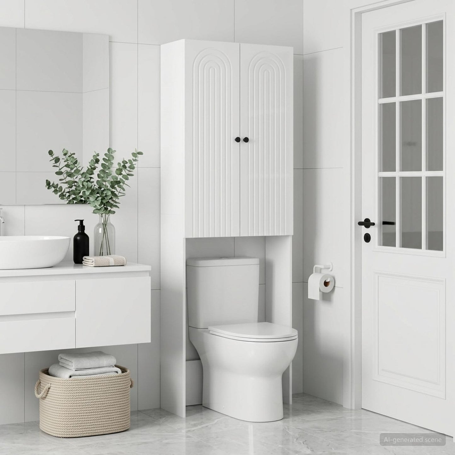 Toilettenschrank ALKMAAR Hochglanz Weiß 66 x 25,5 x 190 cm