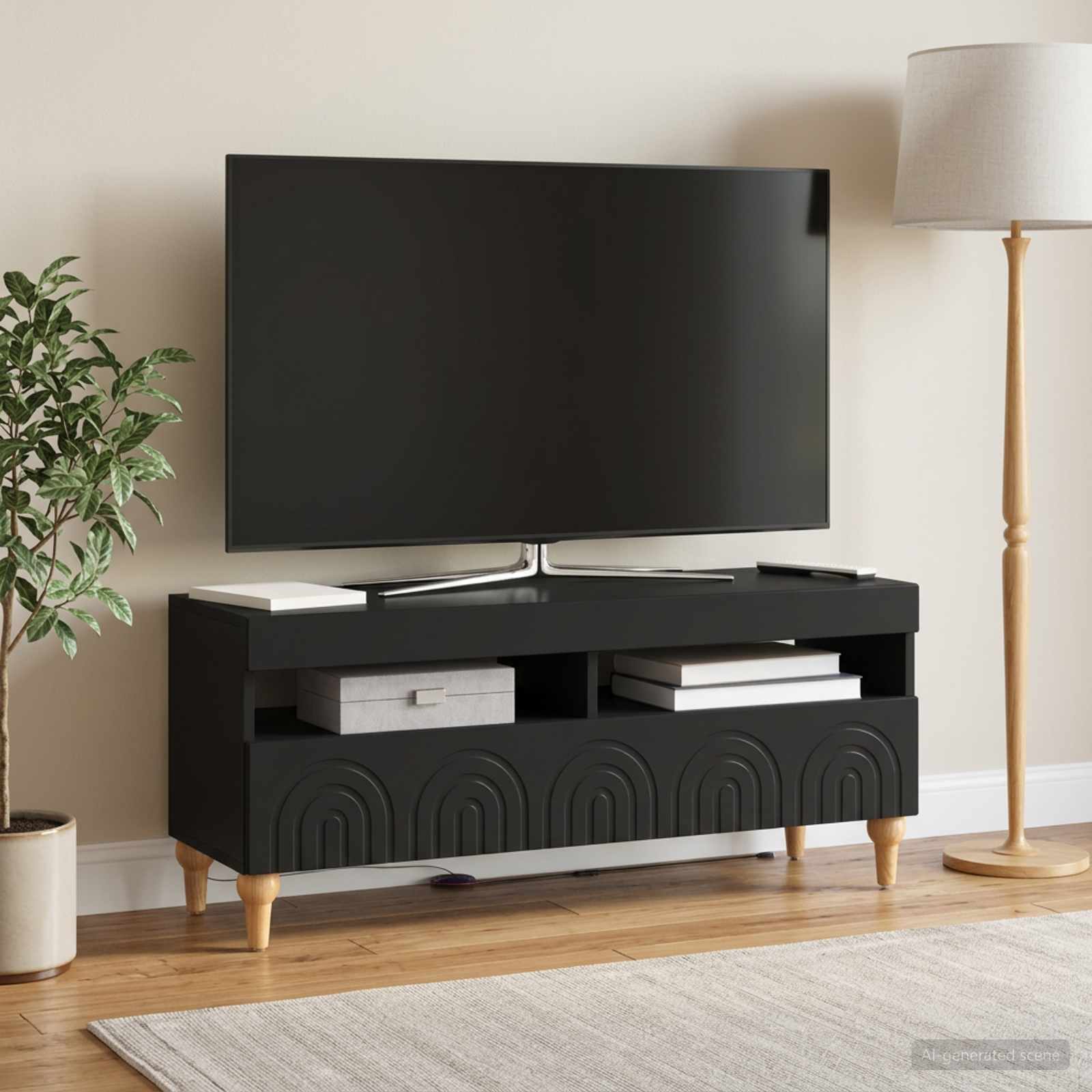 LED-TV-Schrank Schwarz Holzwerkstoff