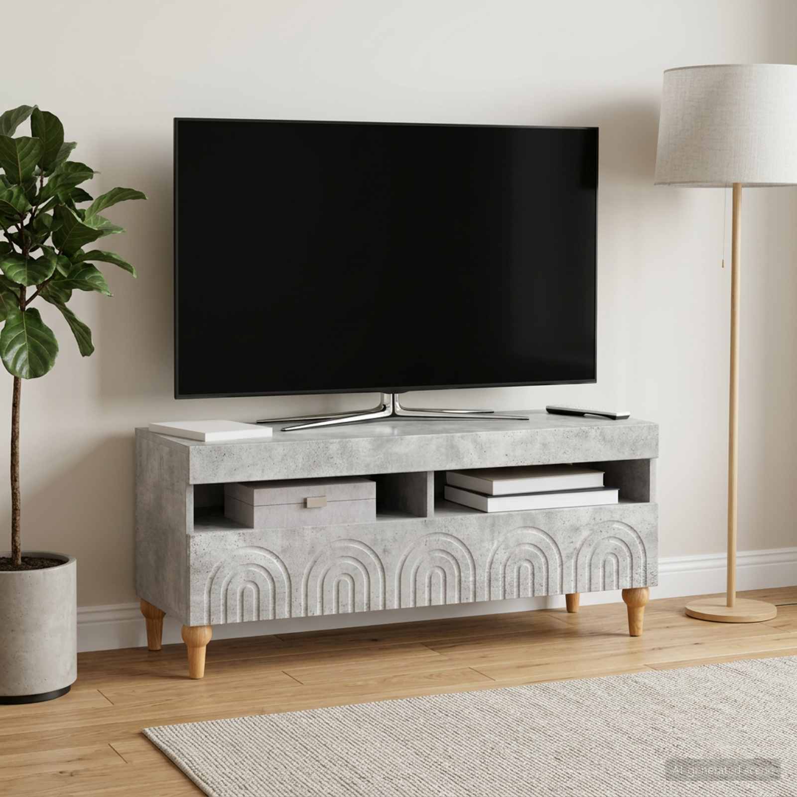 LED-TV-Schrank Betongrau Holzwerkstoff