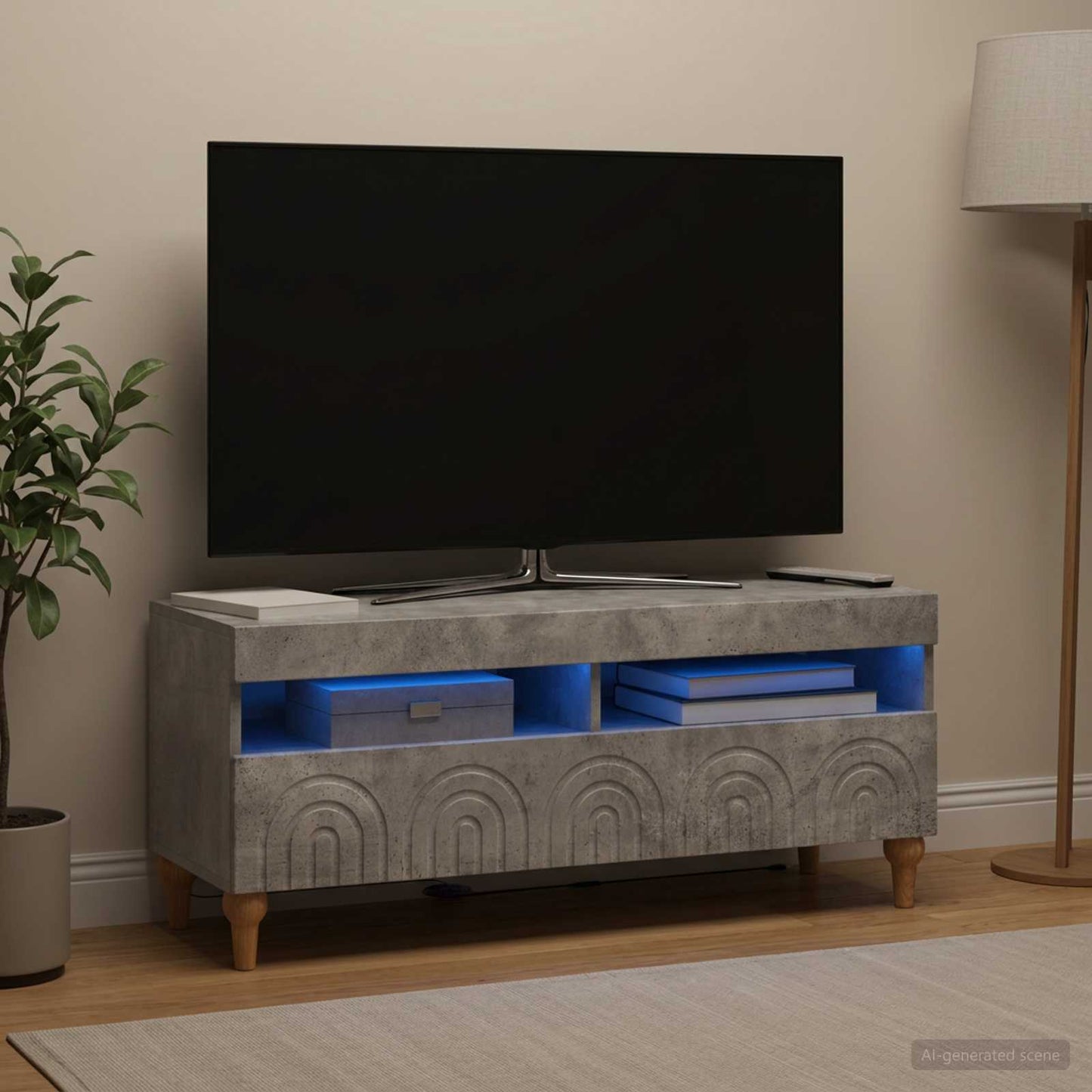 LED-TV-Schrank Betongrau Holzwerkstoff