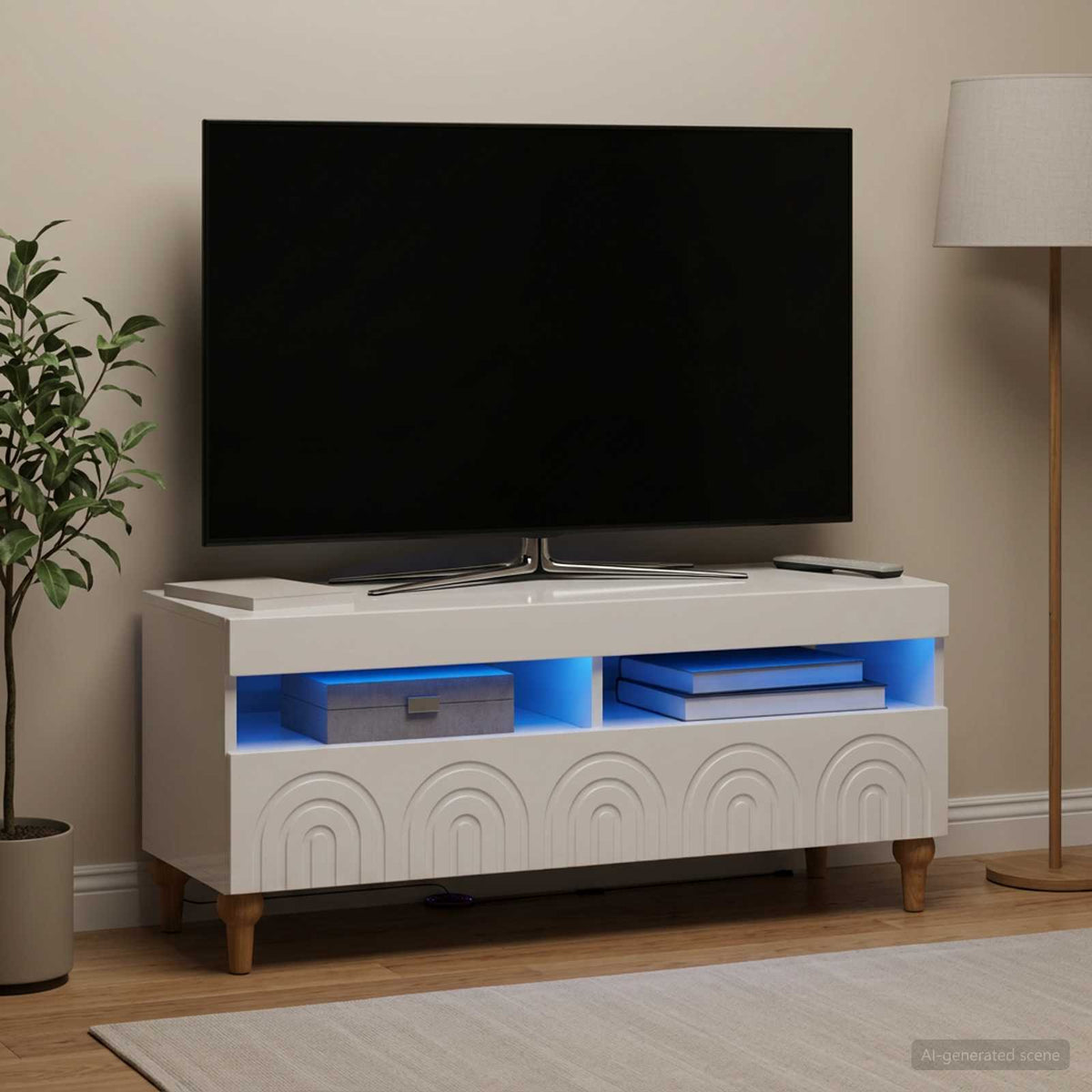 LED-TV-Schrank Hochglanz Weiß Holzwerkstoff