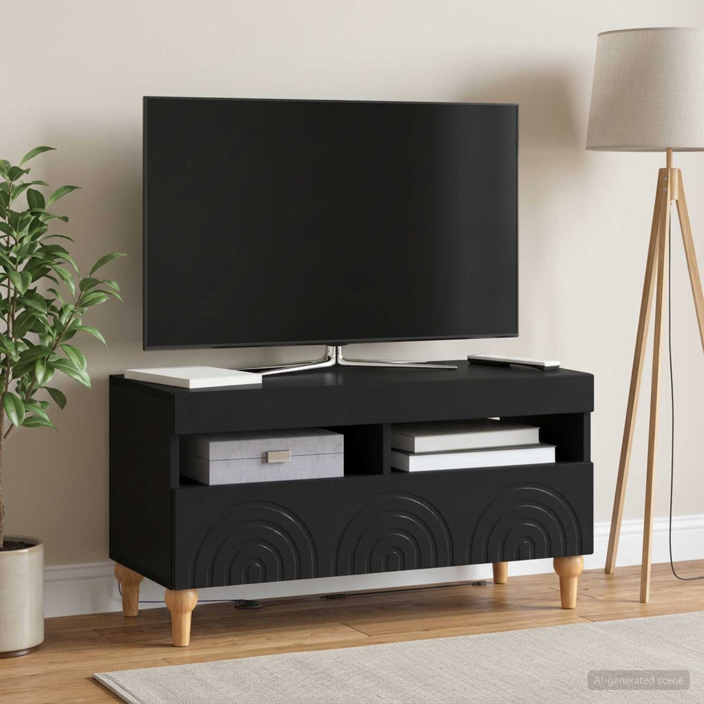 LED-TV-Schrank Schwarz Holzwerkstoff