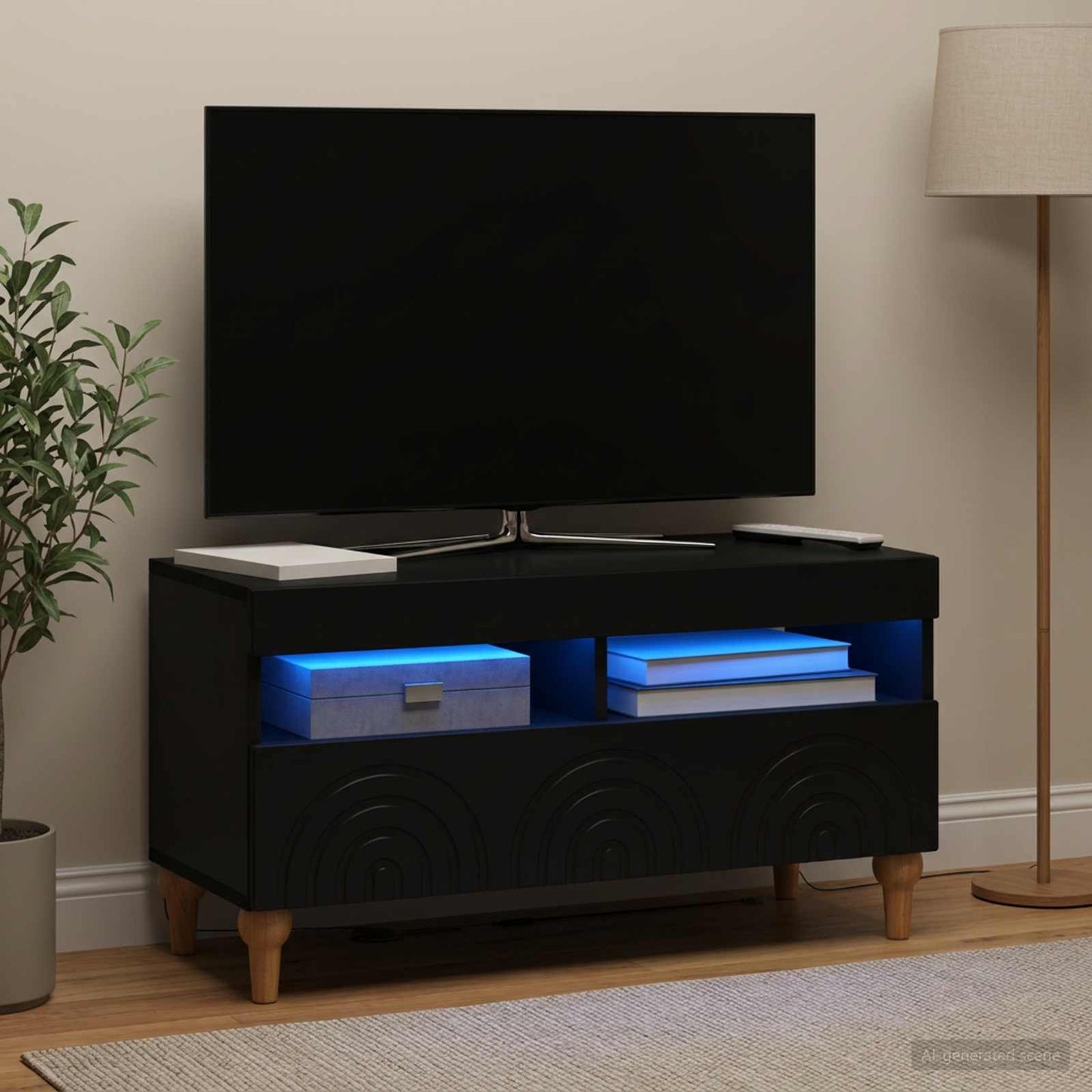 LED-TV-Schrank Schwarz Holzwerkstoff