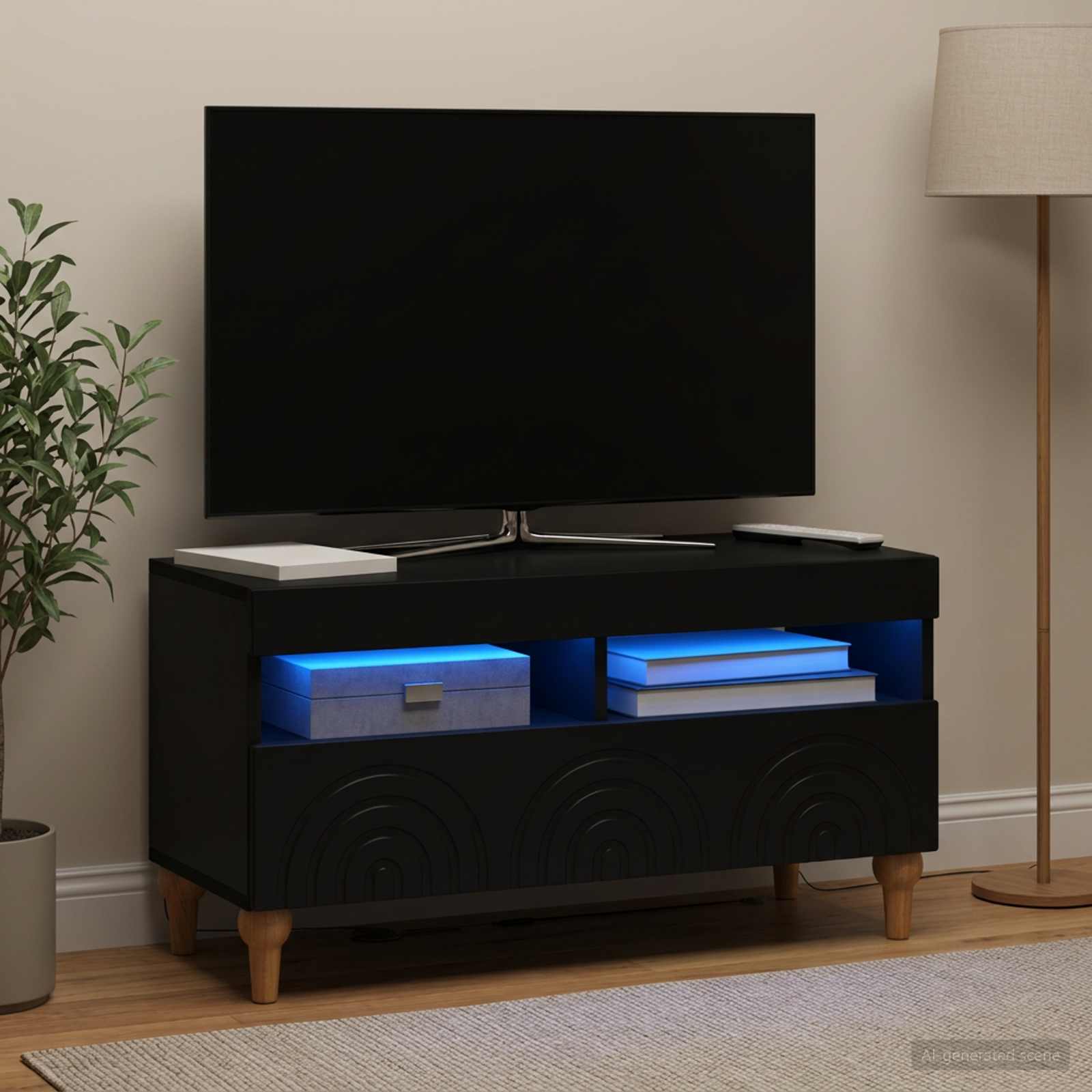 LED-TV-Schrank Schwarz Holzwerkstoff
