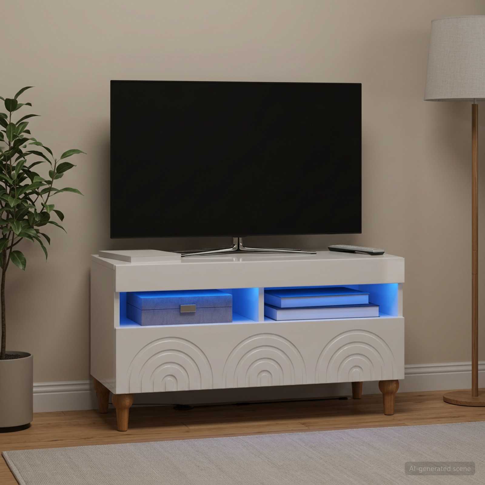 LED-TV-Schrank Hochglanz Weiß Holzwerkstoff