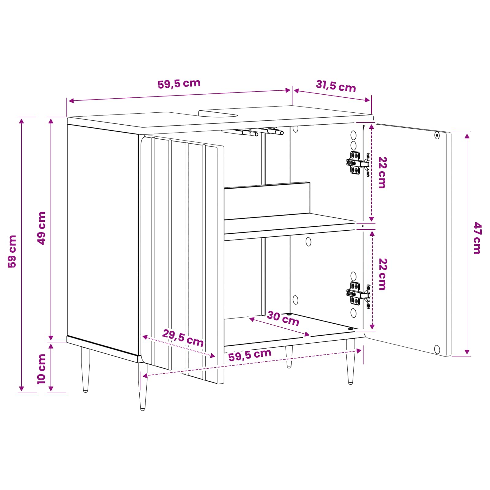 Waschbeckenschrank ZWOLLE Betongrau 59,5 x 31,5 x 59 cm
