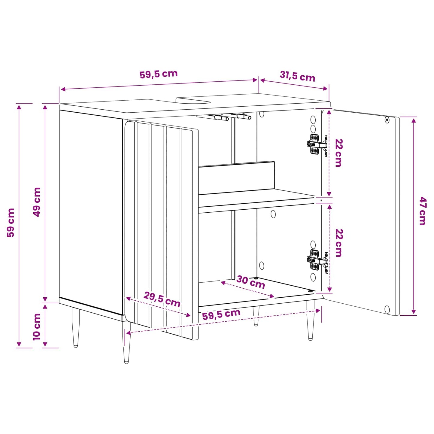 Waschbeckenschrank ZWOLLE Artisan-Eiche 59,5 x 31,5 x 59 cm