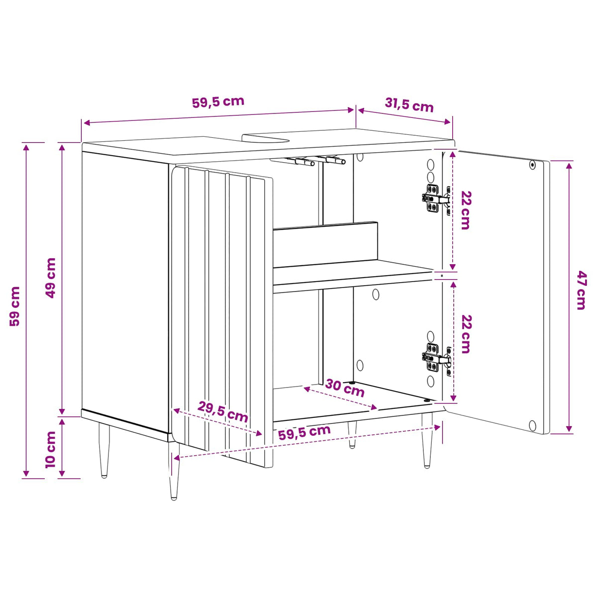 Waschbeckenschrank ZWOLLE Artisan-Eiche 59,5 x 31,5 x 59 cm