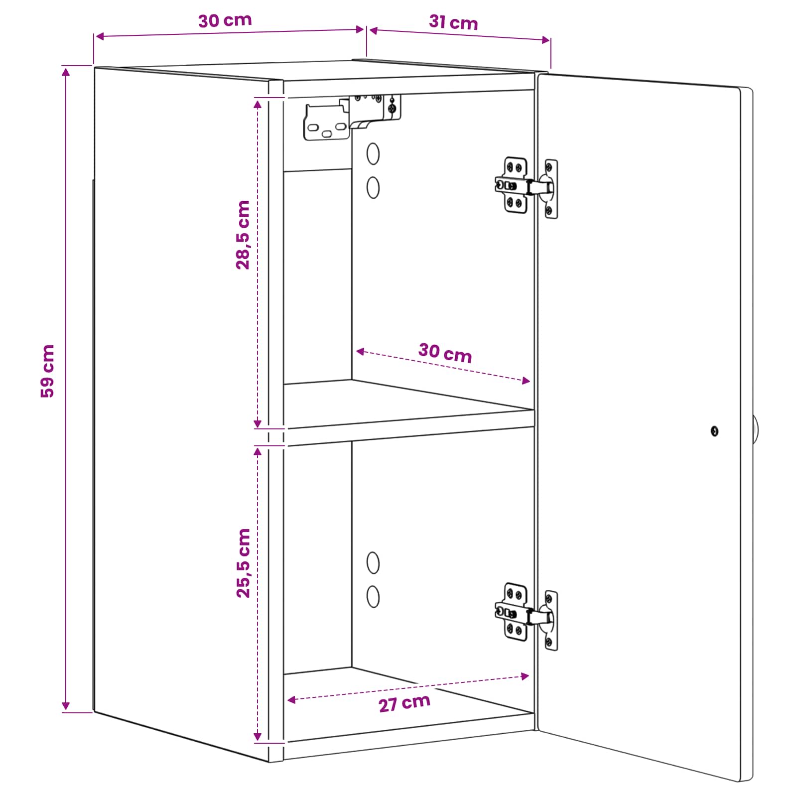 Badezimmer-Wandschrank ZWOLLE Sonoma-Eiche 30 x 31 x 63 cm
