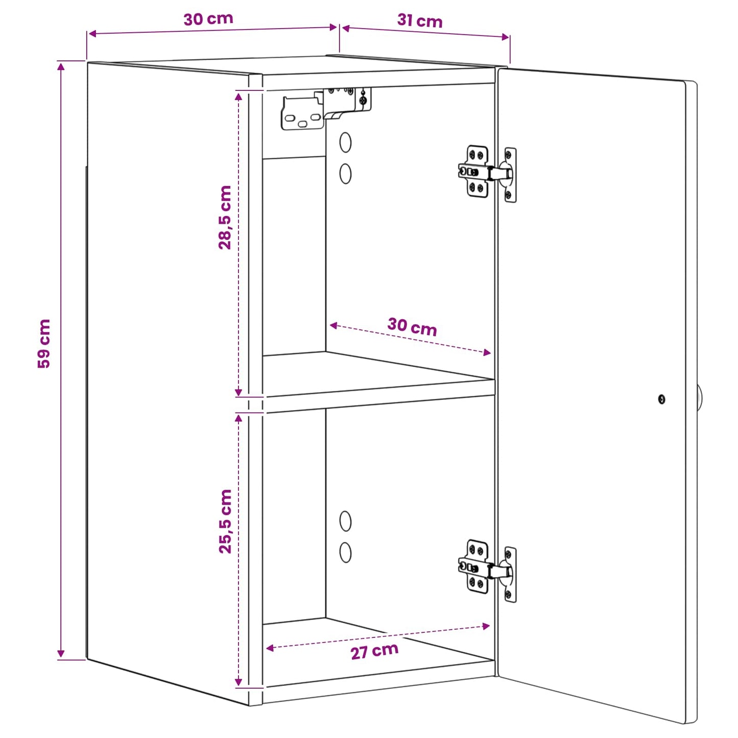 Badezimmer-Wandschrank ZWOLLE Hochglanz Weiß 30 x 31 x 63 cm