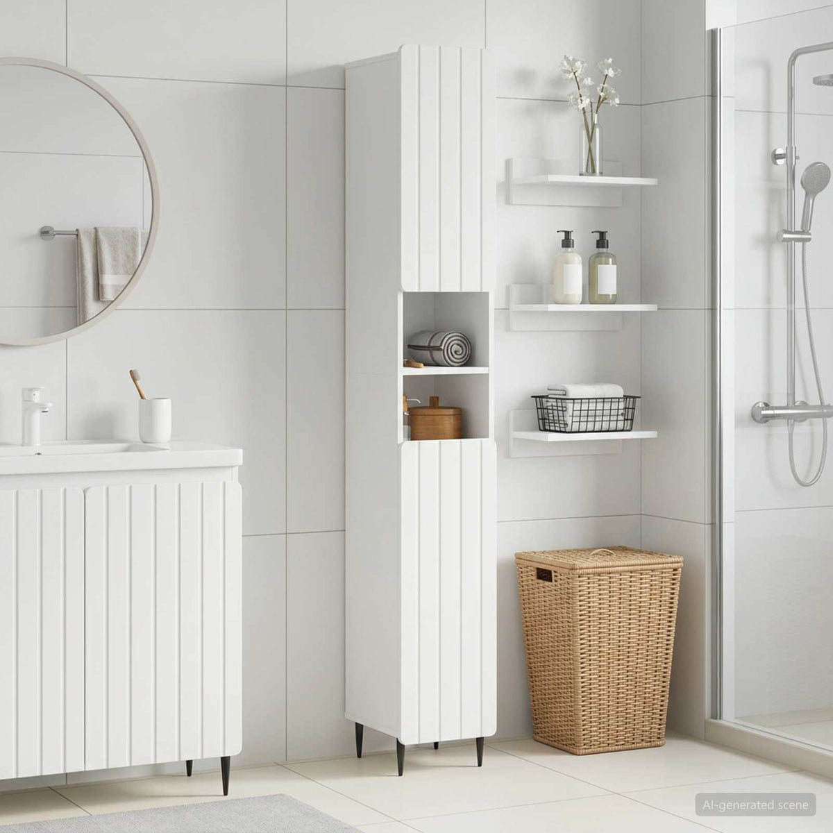 Badezimmerschrank mit offenem Regal ZWOLLE Weiß