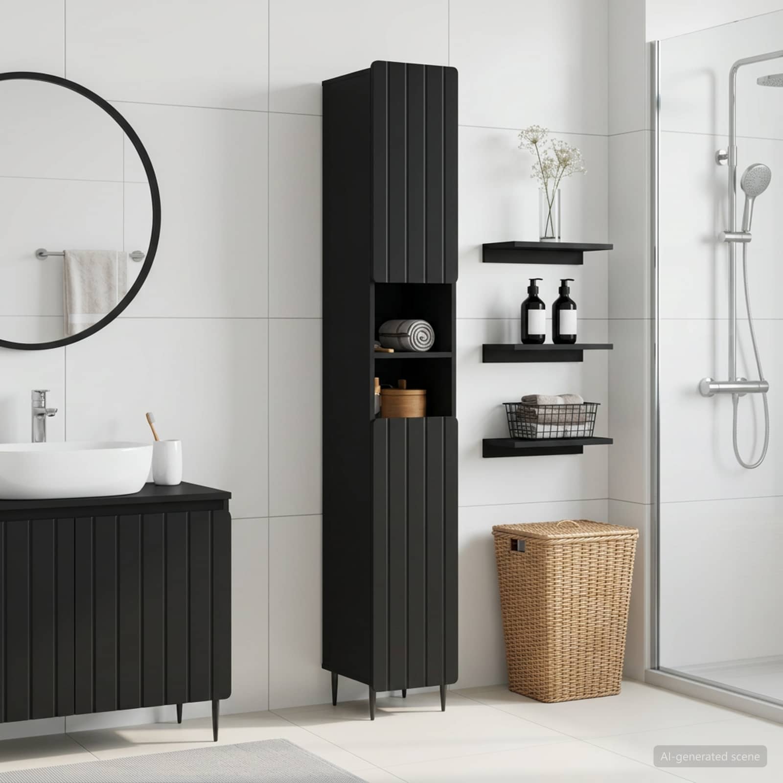 Badezimmerschrank mit offenem Regal ZWOLLE Schwarz