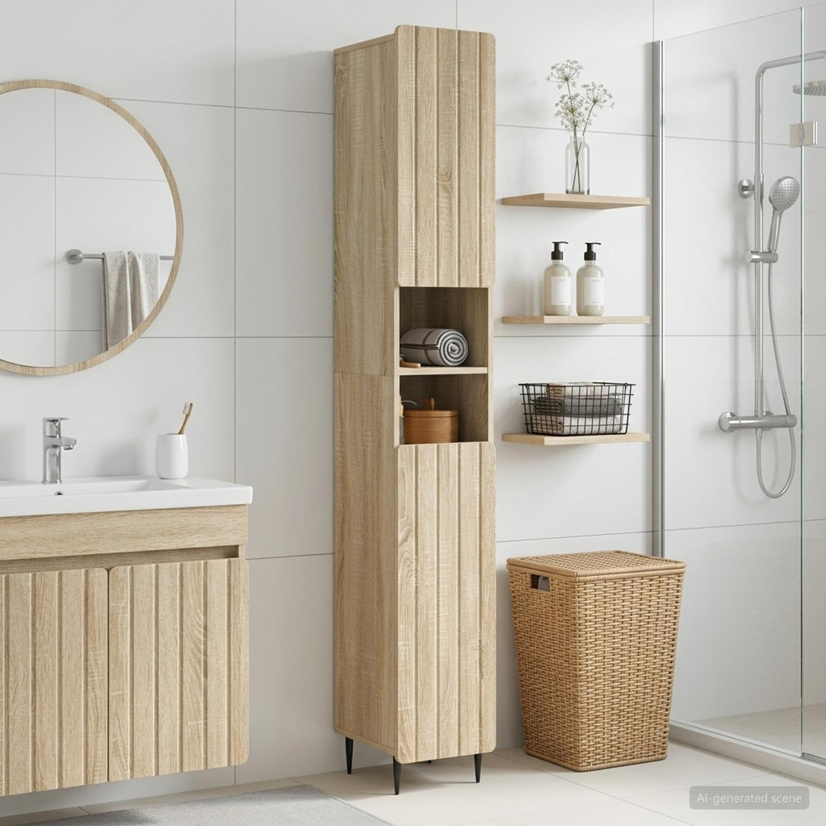 Badezimmerschrank mit offenem Regal ZWOLLE Sonoma-Eiche