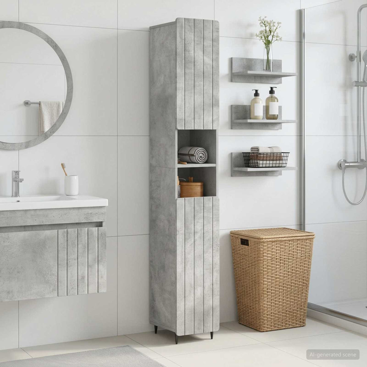 Badezimmerschrank mit offenem Regal ZWOLLE Betongrau