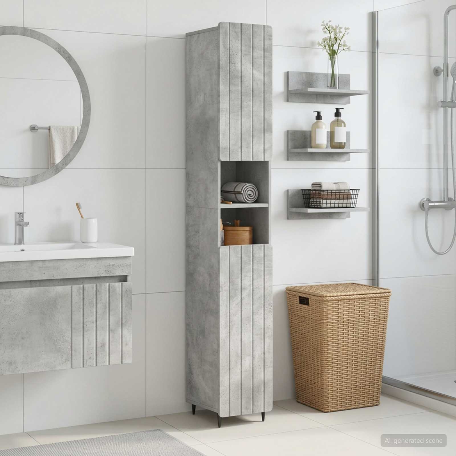 Badezimmerschrank mit offenem Regal ZWOLLE Betongrau