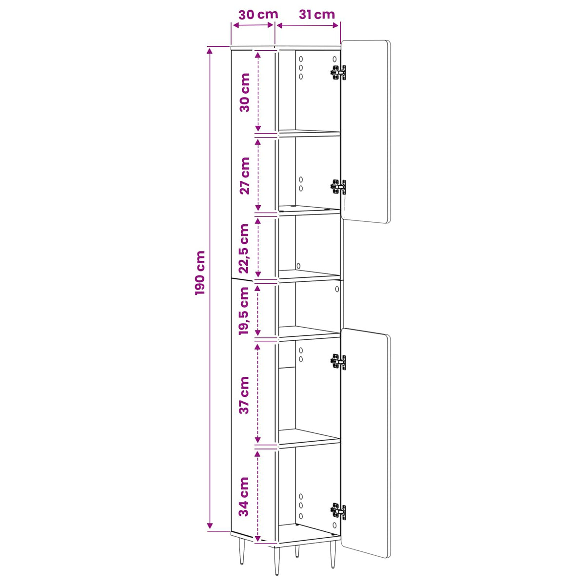 Badezimmerschrank mit offenem Regal ZWOLLE Betongrau