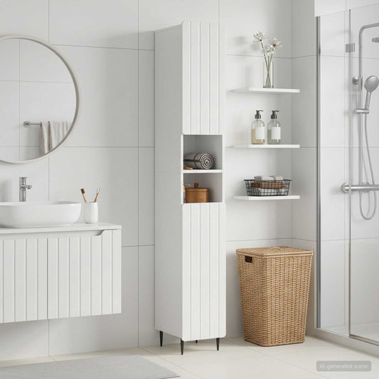 Badezimmerschrank mit offenem Regal ZWOLLE Hochglanz Weiß