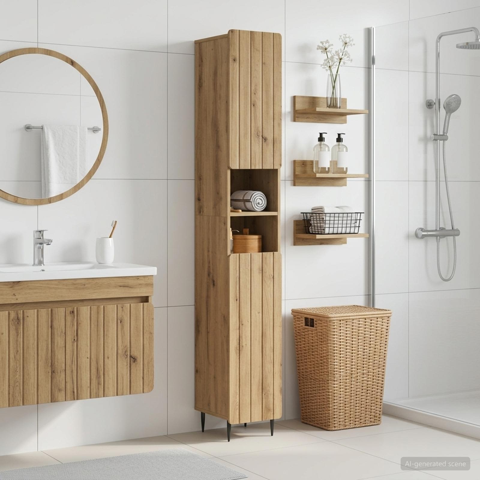 Badezimmerschrank mit offenem Regal ZWOLLE Artisan-Eiche