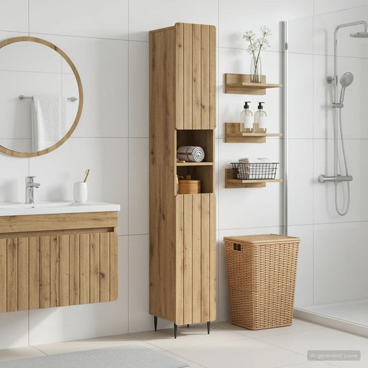 Badezimmerschrank mit offenem Regal ZWOLLE Artisan-Eiche