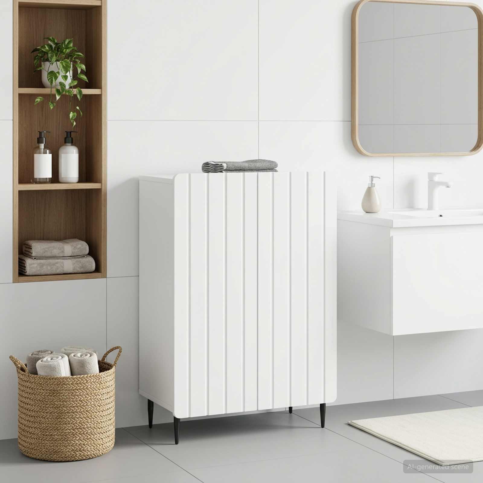 Badezimmer Aufbewahrungsschrank ZWOLLE Weiß 59,5 x 31 x 79,5 cm
