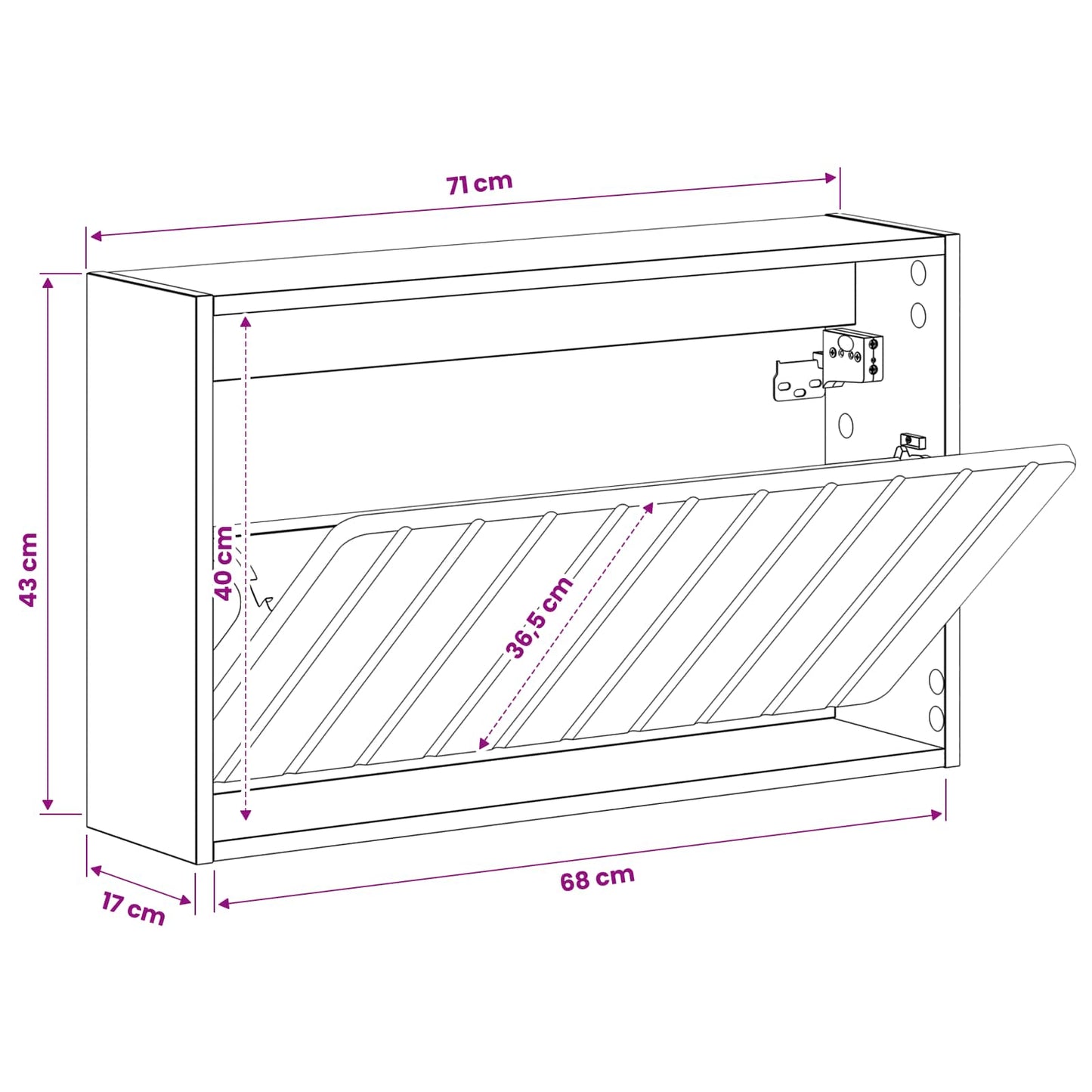 Wandmontierter Schuhschrank ZWOLLE 71 x 17 x 43 cm