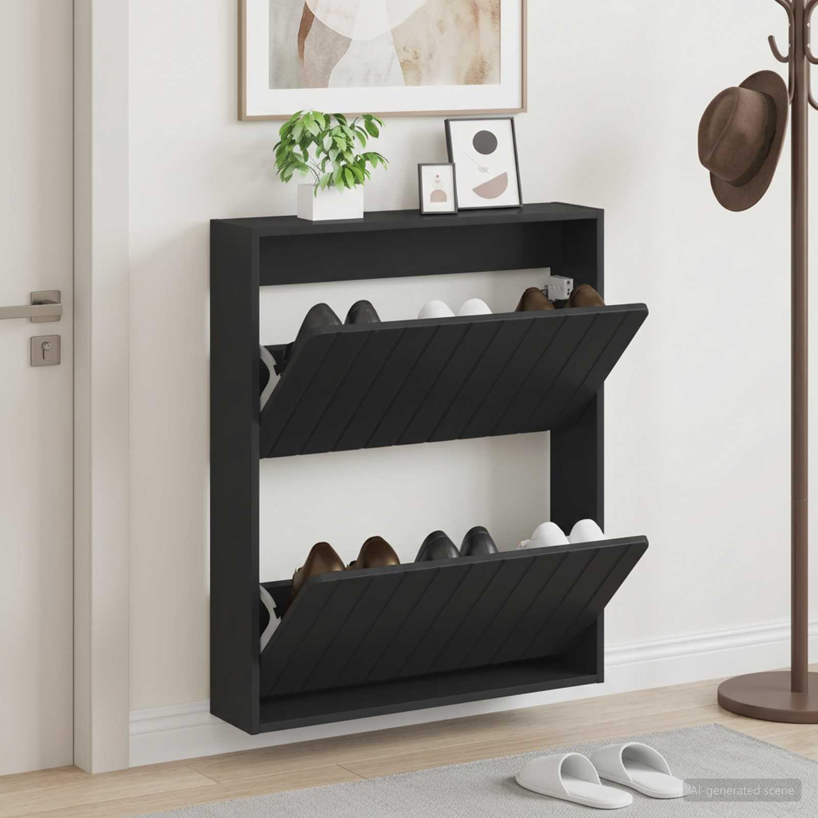 Wandmontierter Schuhschrank ZWOLLE 71 x 17 x 86 cm Schwarz