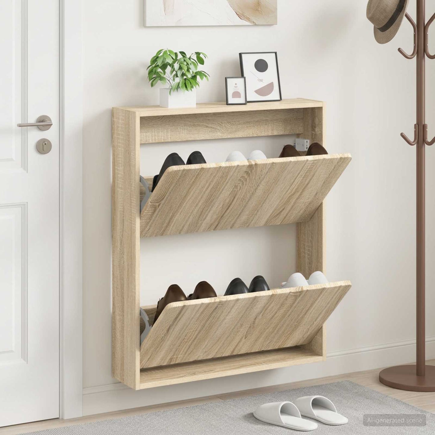 Wandmontierter Schuhschrank ZWOLLE 71 x 17 x 86 cm Sonoma-Eiche