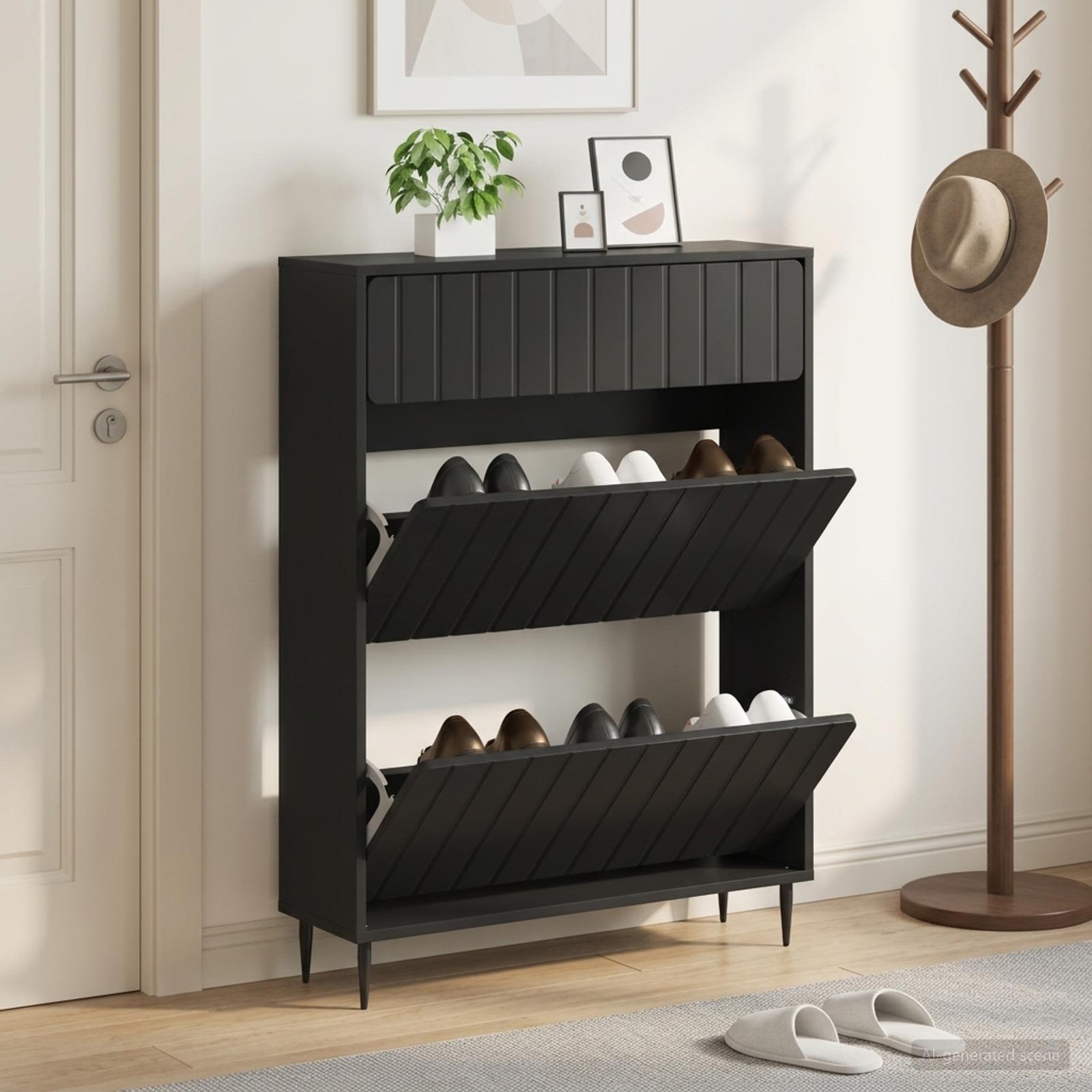 Schuhschrank ZWOLLE 78 x 24 x 103 cm Holzwerkstoff Schwarz