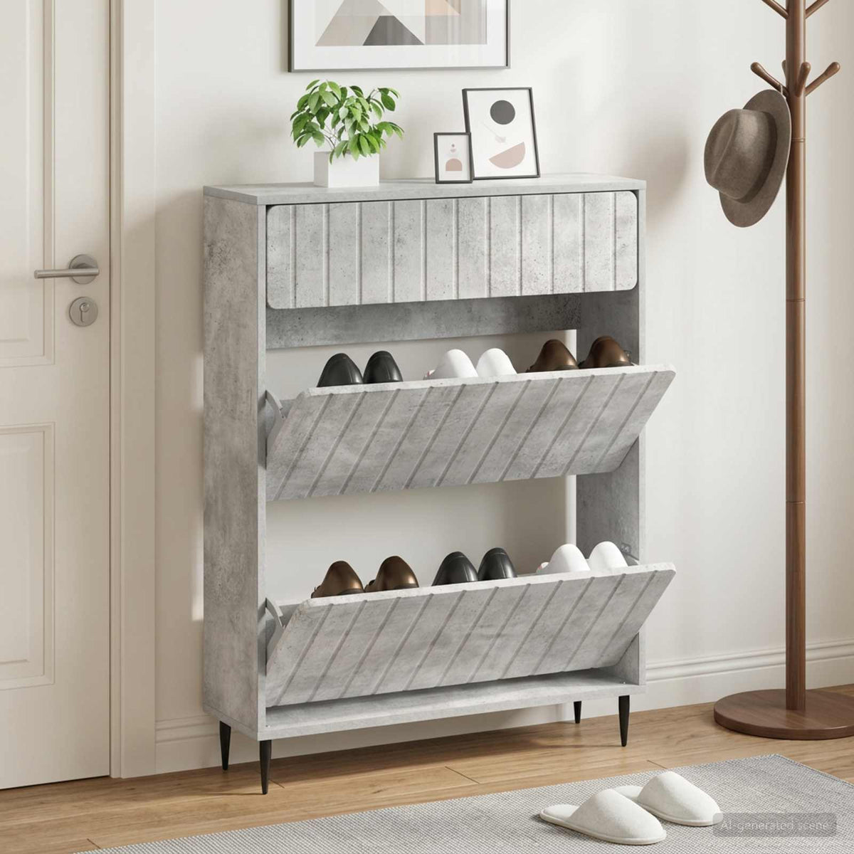 Schuhschrank ZWOLLE 78 x 24 x 103 cm Holzwerkstoff Betongrau