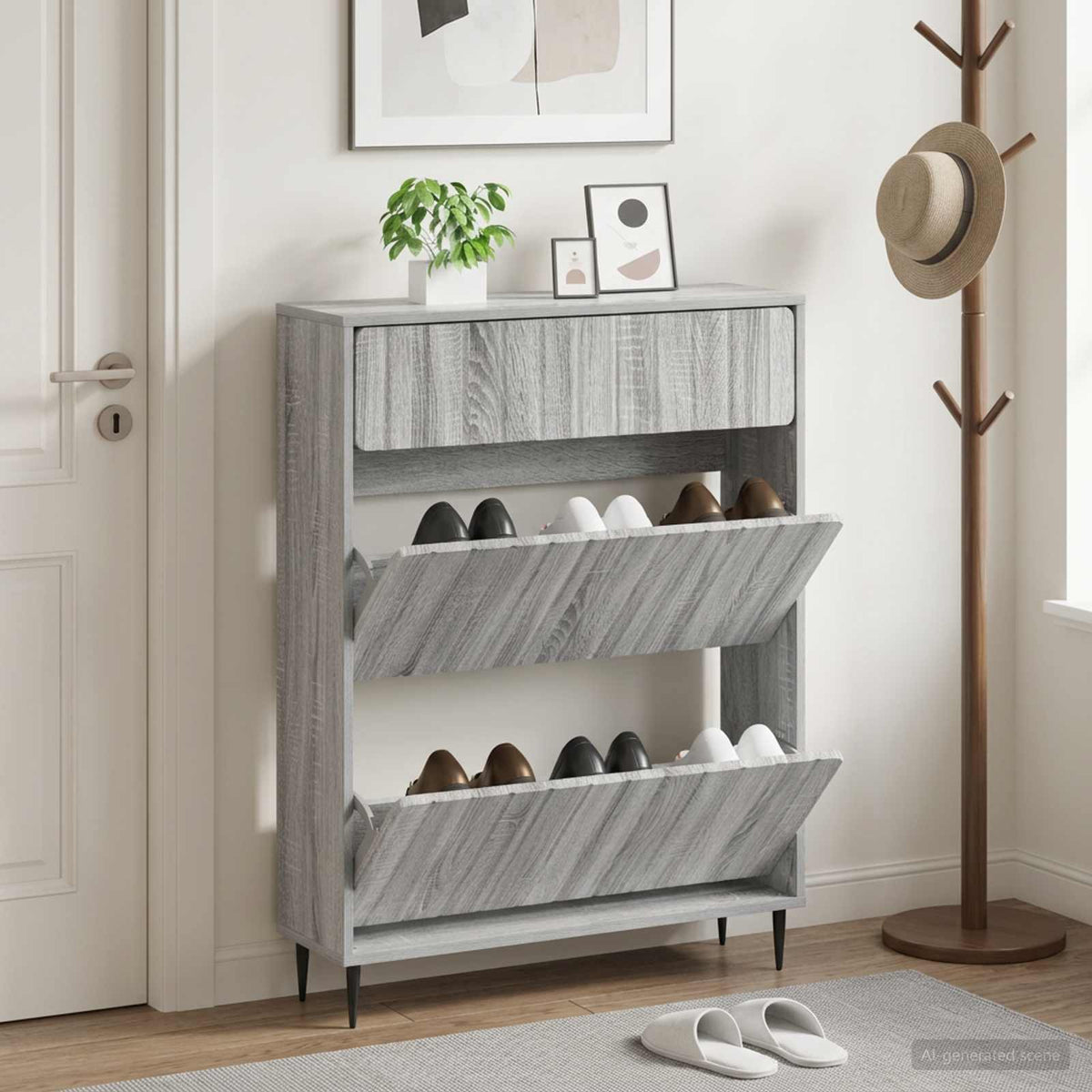 Schuhschrank ZWOLLE 78 x 24 x 103 cm Holzwerkstoff Sonoma-Grau