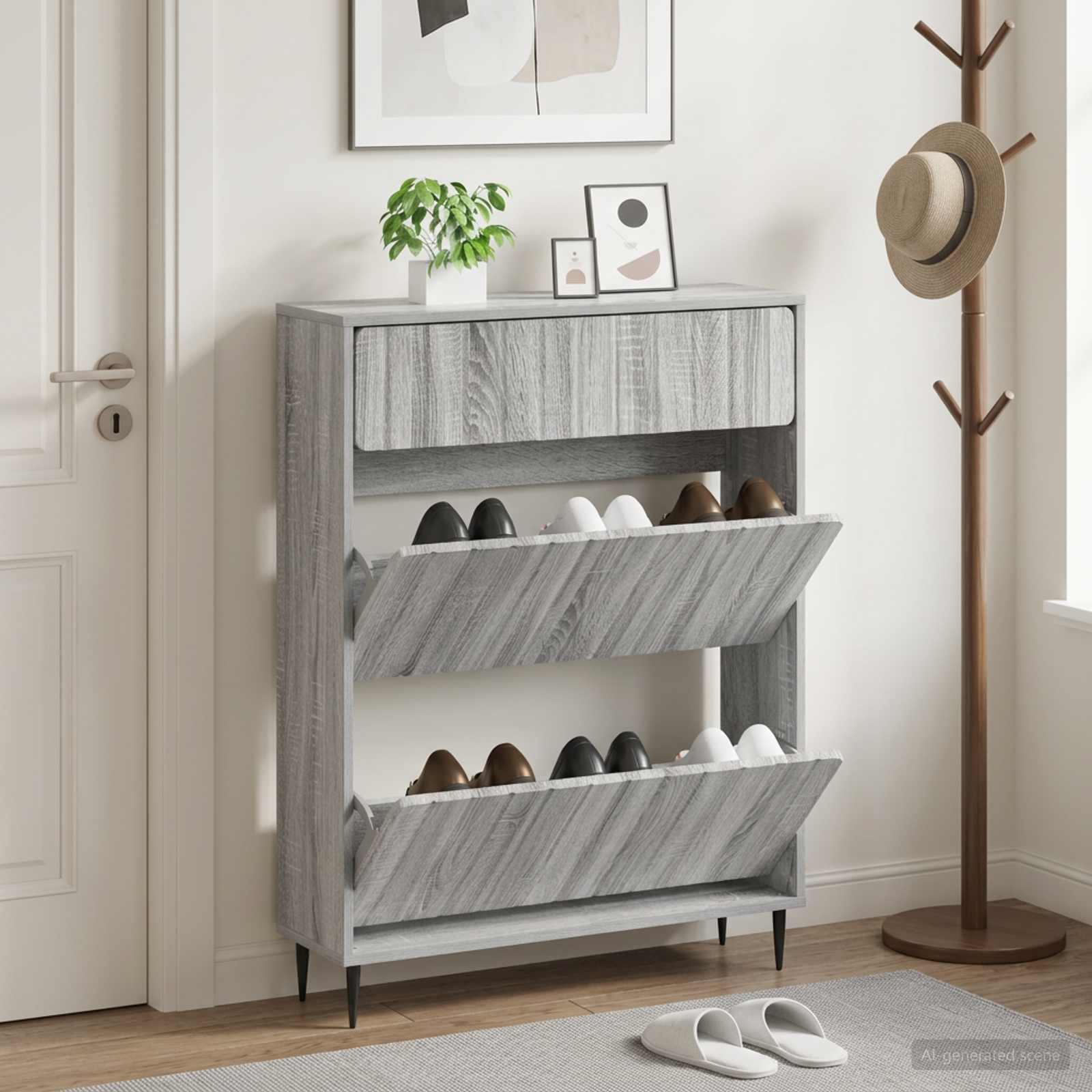 Schuhschrank ZWOLLE 78 x 24 x 103 cm Holzwerkstoff Sonoma-Grau