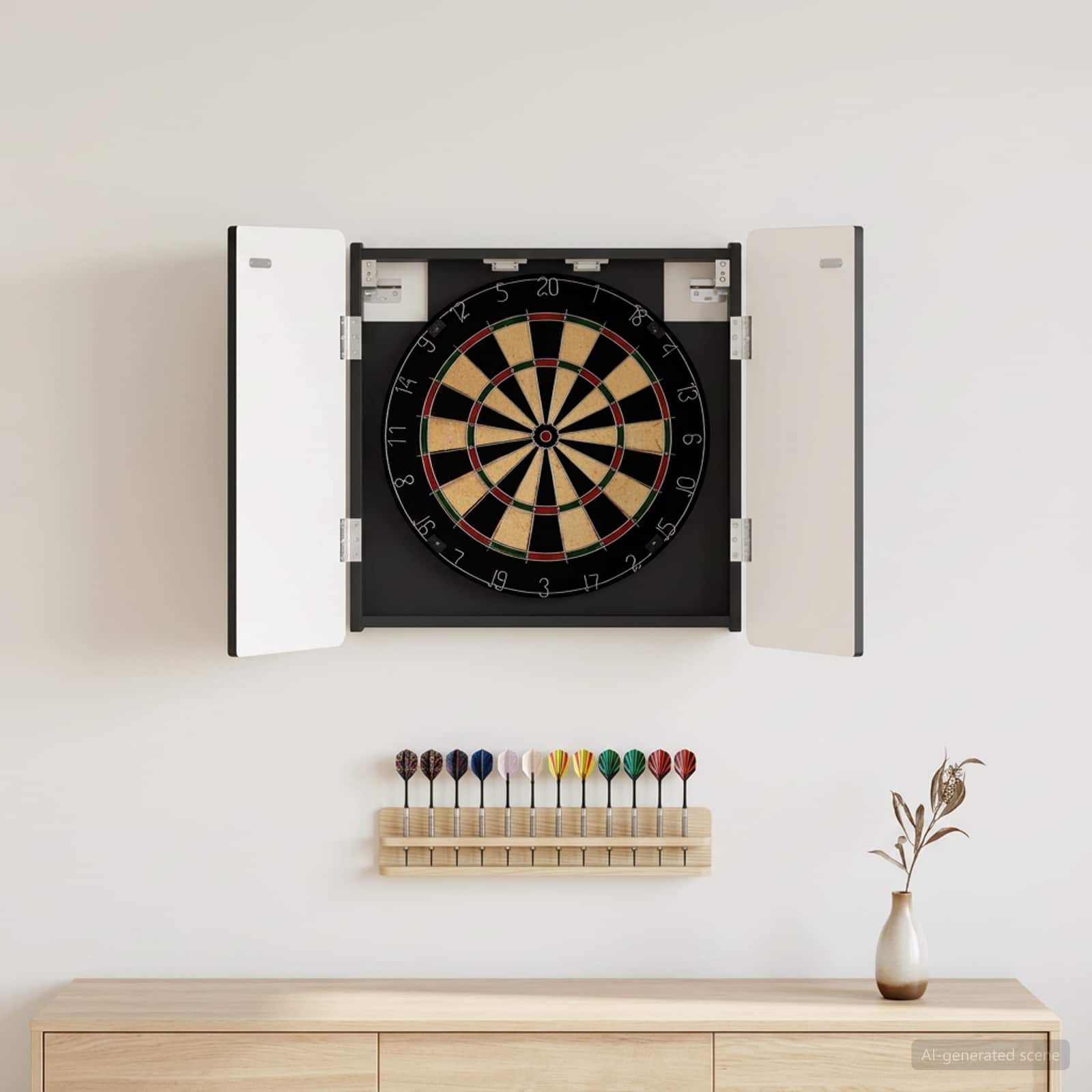 Dartboard Schrank ZWOLLE Schwarz 52,5 x 10,5 x 57,5 cm