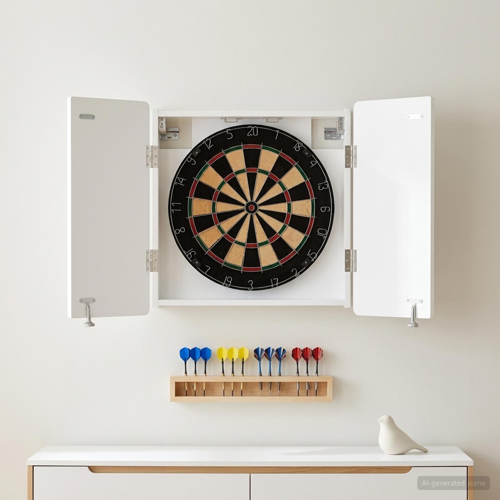 Dartboard Schrank ZWOLLE Hochglanz Weiß 52,5 x 10,5 x 57,5 cm