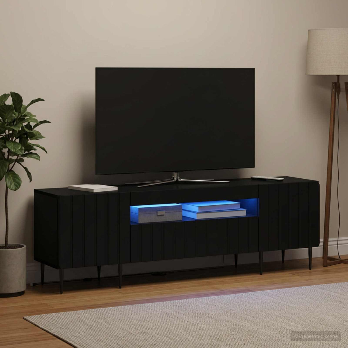 LED-TV-Schrank Schwarz Holzwerkstoff